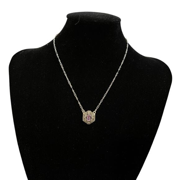 Vintage Judith Jack Sterling Silver Marcasite Amethyst Necklace - Picture 1 of 3